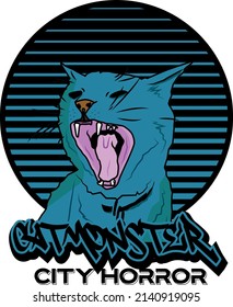CAT MONSTER DESING CARTOON TSHIRT VECTOR