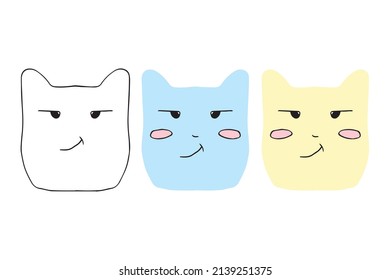 Cat monster face emoticon different color style