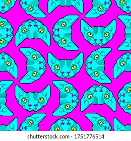 Cat Monster pattern seamless. Pet alien background. Home animal Multi-eyed texture
 
