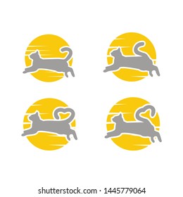 Cat moon mascot silhouette vector illustration design template