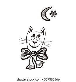 Cat moon and star cute cartoon vector illustration