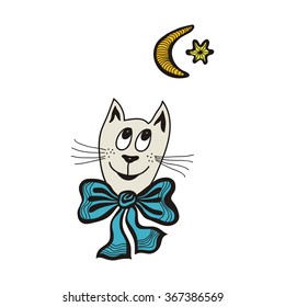 Cat moon and star cute cartoon vector illustration