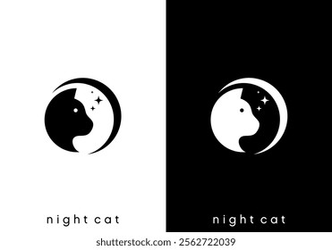 cat with moon star logo design. simple creative pet health care symbol vector concept