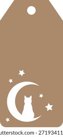 Etiqueta de luna de gato Etiqueta de regalo Rectángulo Animal lindo Noche Estrella Tarjeta de artesanía Decoración Diseño de Vector
