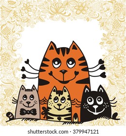 Cat mother and beautiful kittens cute cartoon vector illustration