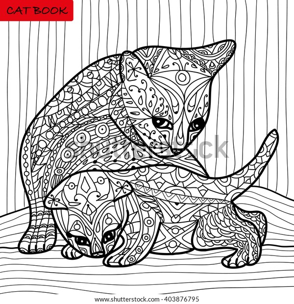 cat mother her kitten coloring book stock vector royalty free 403876795 shutterstock