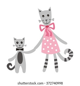 Cat mother and kitten cute cartoon vector illustration