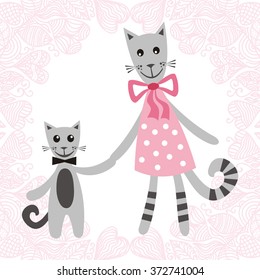 Cat mother and kitten cute cartoon vector illustration