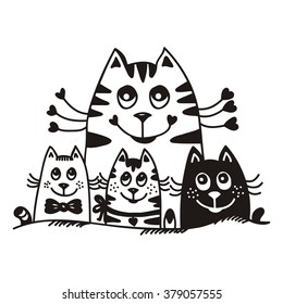 Cat mother and kittens vector illustration