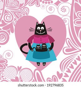 Cat mother with two kittens vector illustration