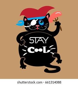 Cat with a motivating quote. Vector hand lettered inspirational typography poster - Stay cool.