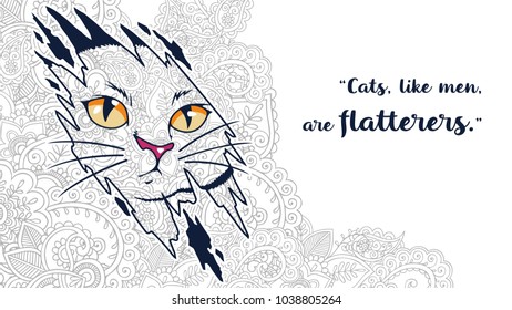 cat with motivational quotes in zentangle stylized