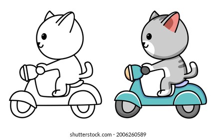 cat with motorcycle coloring page for kids
