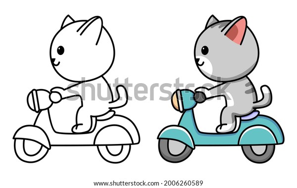 Cat Motorcycle Coloring Page Kids Stock Vector (Royalty Free ...