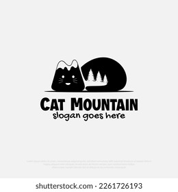 Design-Vektorgrafik des Cat-Berglogos, einfaches Logo für Abenteuer-Symbol im Freien