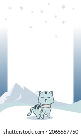 Cat Mountain Winter Snow Snowflake Holiday Card Frame Background Template