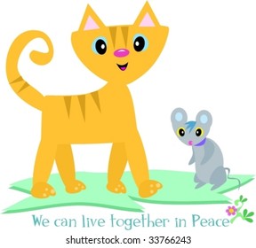 Cat and Mouse Can Live in Peace Vector
