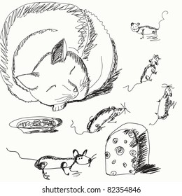 Cat and mouse cartoon sketch
