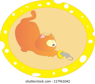 Cat and mouse with cheese