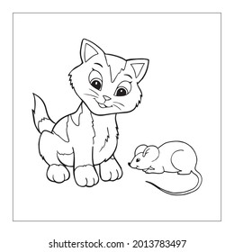 páginas de libros de color para gato y ratón plantilla de vector