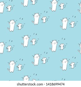 Cat and Mouse dancing.Seamless pattern, background,wrapping paper.