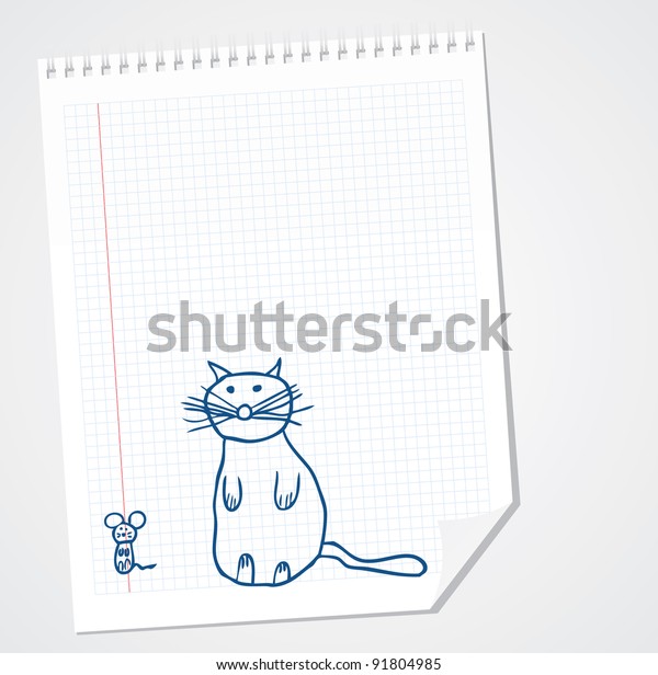 Cat Mouse Doodle Drawing Stock Vector Royalty Free