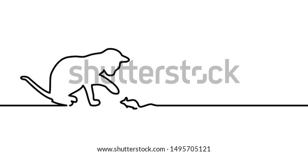 Cat Mouse Drawing Happy Cat Line Stock Vector Royalty Free