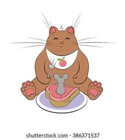 Cat and mouse eat cake