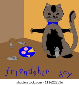 cat and mouse eat together
