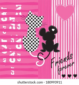 cat and mouse friendship vector illustration