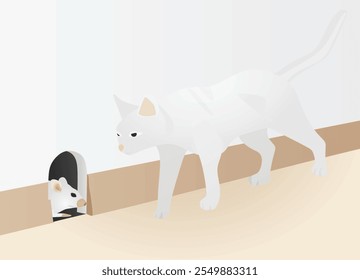 Cat and mouse in home. vector