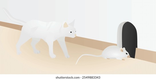 Cat and mouse in home. vector