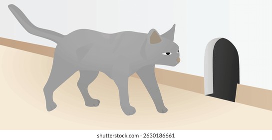 Cat and mouse in home. vector