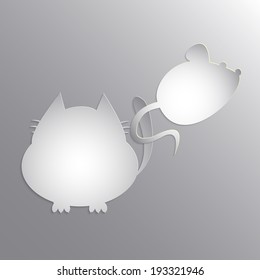 Cat and mouse on the grey background