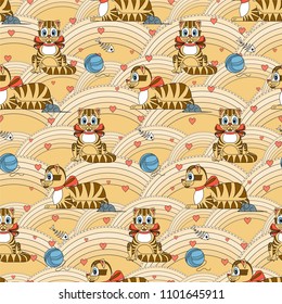 Cat and mouse on a yellow background