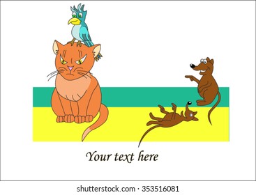 cat mouse and a parrot