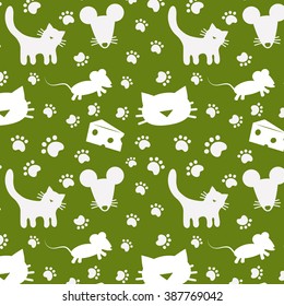 Cat and mouse Seamless Repeat Pattern Vector Illustration