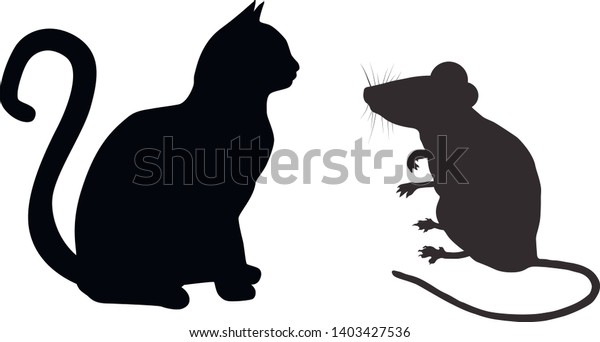 Cat Mouse Silhouette Frends Stock Vector Royalty Free