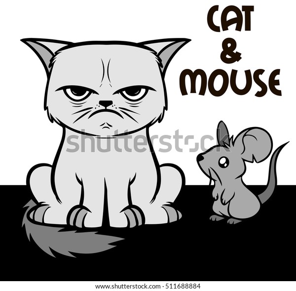 Cat Mouse Vector Black White Stock Vector Royalty Free