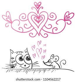 Cat and mouse. Vector illustration