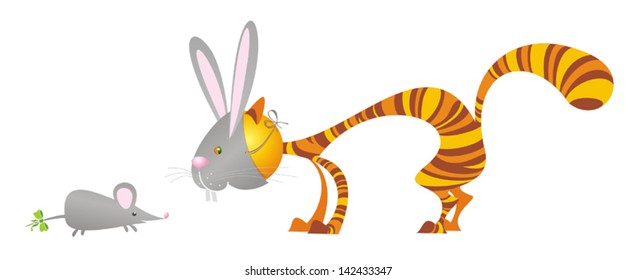 Cat and mouse. Vector illustration.