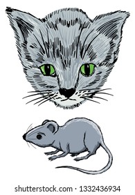 Cat and mouse, vector images