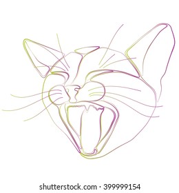 cat with mouth open, linear art.