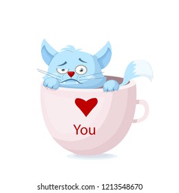 a cat with a mug and an inscription I love you