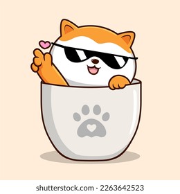 Cat in Mug Love Paws - White Orange Pussy Cat Hide in Cup Mug