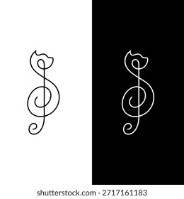 Diseño de logotipo de gato y nota musical. Icono de Vector para cualquier cosa sobre música.