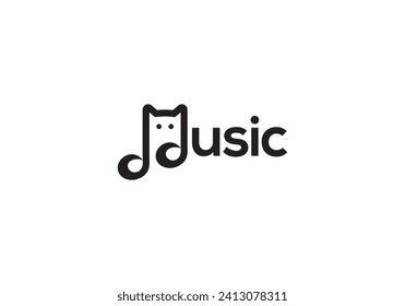cat and music note logo symbol design