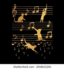 cat music sheet musical notes funny kitten drawstring bag vector design illustration print poster