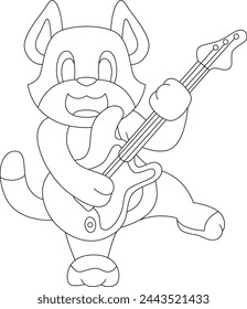 Gato Músico Guitarra Música Animal Vector Ilustración de arte gráfico