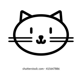 Cat muzzle. Flat linear black and white icon of pet. 